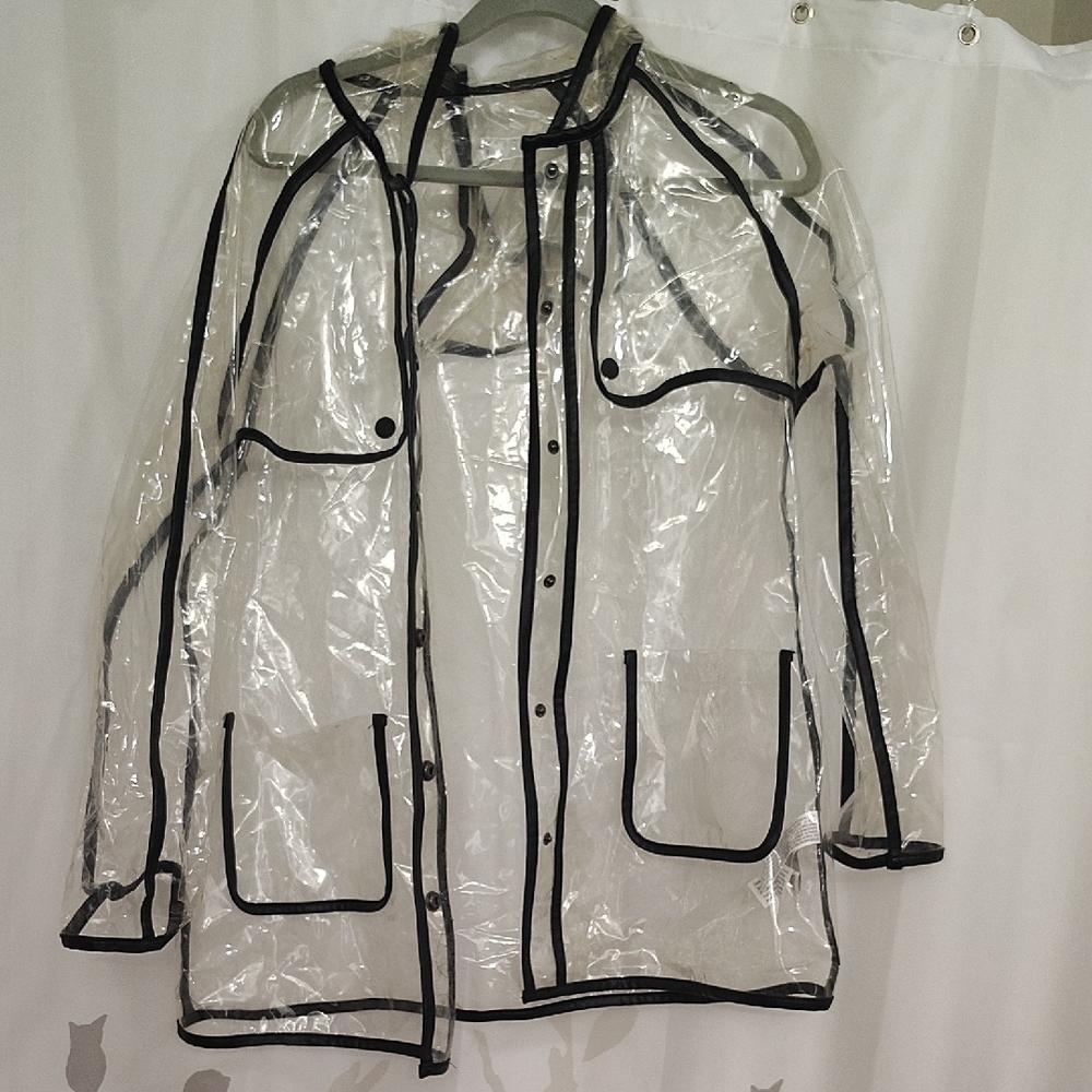 Black Trench Coat with Clear Vinyl and Black Trim